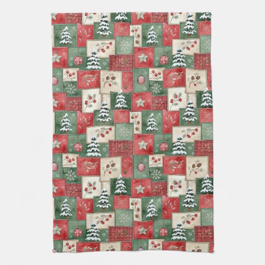 Country patchwork christmas pattern キッチンタオル (縦)