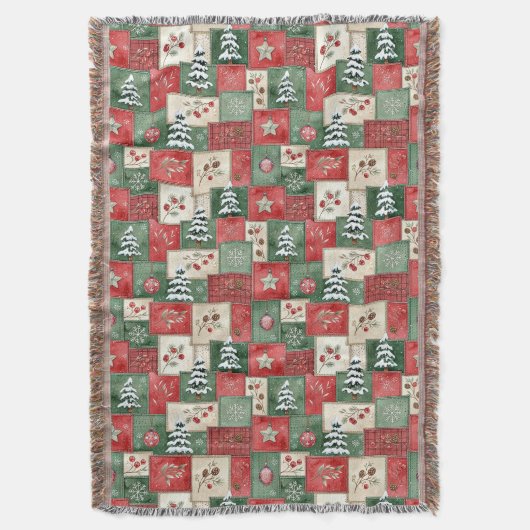 Country patchwork christmas pattern スローブランケット (正面縦)