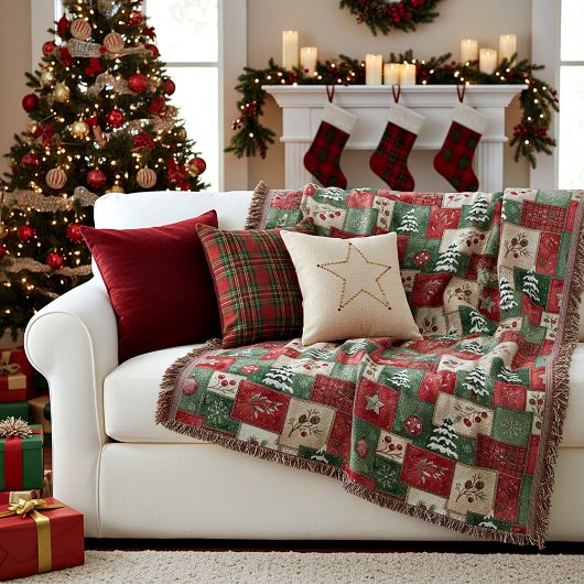 Country patchwork christmas pattern スローブランケット