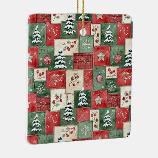 Country patchwork christmas pattern セラミックオーナメント (右)