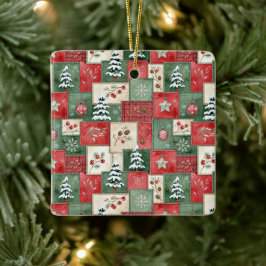 Country patchwork christmas pattern セラミックオーナメント