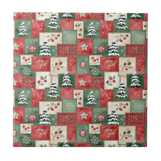 Country patchwork christmas pattern タイル (正面)