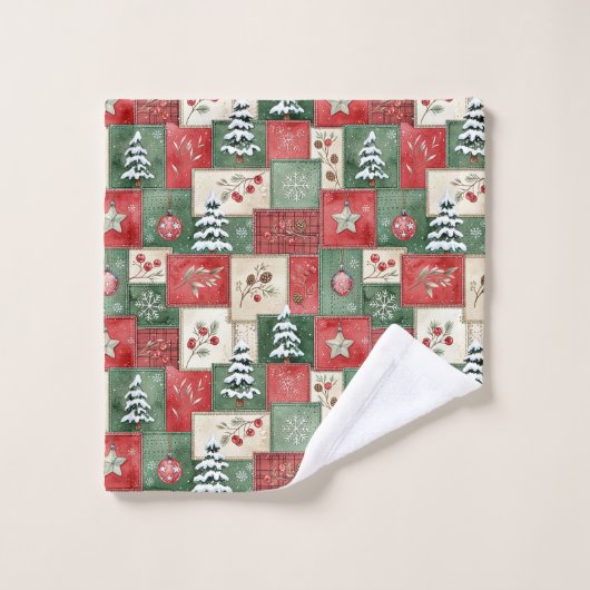Country patchwork christmas pattern バスタオルセット (ウォッシュタオル)