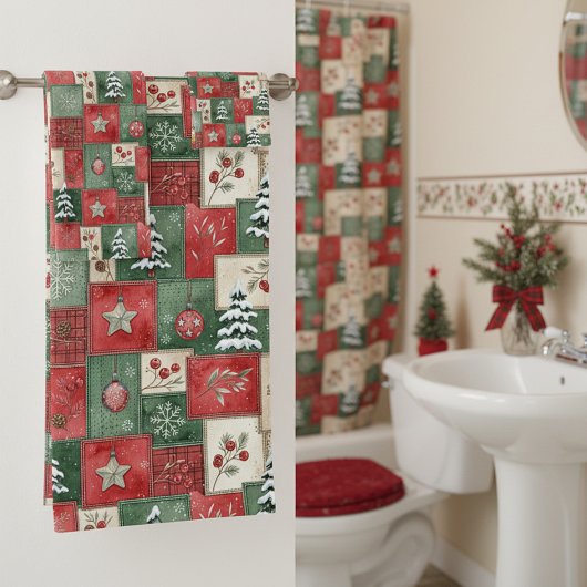 Country patchwork christmas pattern バスタオルセット
