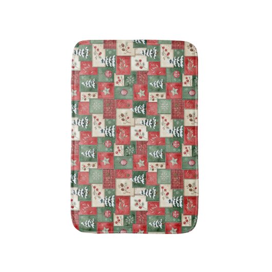 Country patchwork christmas pattern バスマット (正面縦)