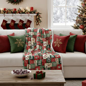 Country patchwork christmas pattern フリースブランケット
