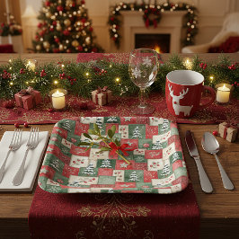 Country patchwork christmas pattern ペーパープレート