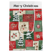 Country patchwork christmas pattern ミディアムペーパーバッグ (裏面)