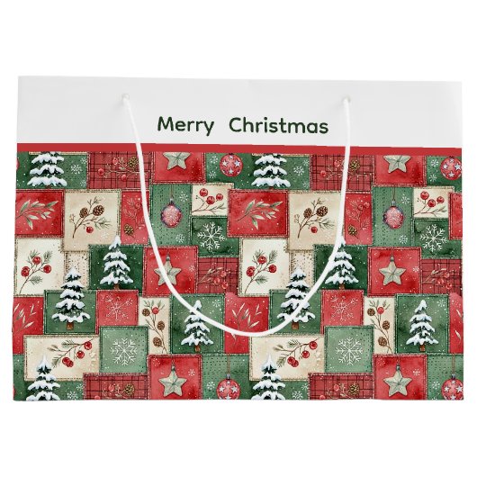 Country patchwork christmas pattern ラージペーパーバッグ (裏面)
