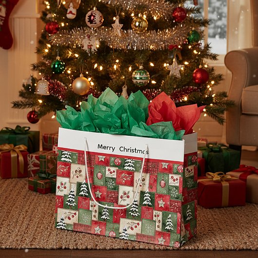 Country patchwork christmas pattern ラージペーパーバッグ