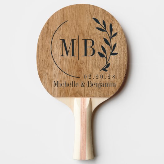Country Pine Wood Leaf Wedding Monogram 卓球ラケット (裏面)