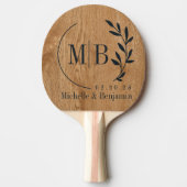 Country Pine Wood Leaf Wedding Monogram 卓球ラケット (正面)