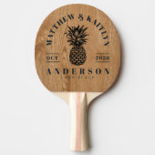 Country Pine Wood Tropical Pineapple Wedding Crest 卓球ラケット (正面)