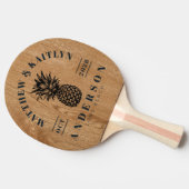Country Pine Wood Tropical Pineapple Wedding Crest 卓球ラケット (横)