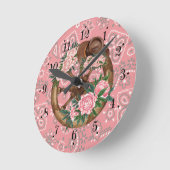 Country Pink Flower Hat Wagon Wheel Wall Clock ラウンド壁時計 (傾斜)