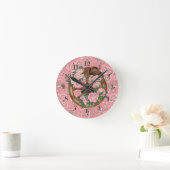 Country Pink Flower Hat Wagon Wheel Wall Clock ラウンド壁時計 (ホーム)