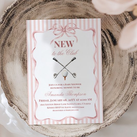 Country Pink Girl New to the Club Golf Baby Shower 招待状