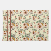 Country Pink, Yellow, Rust Floral Watercolor  キッチンタオル (横)