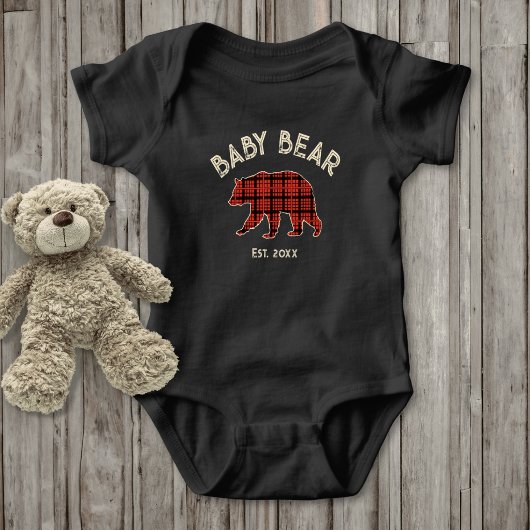 Country Plaid Baby Bear Birth Year Established ベビーボディスーツ
