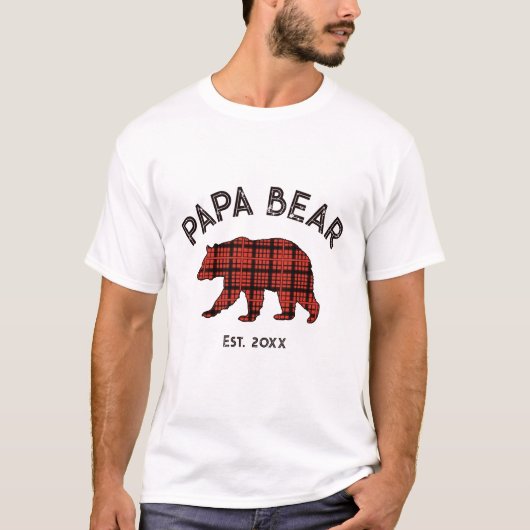 Country Plaid Papa Bear Father Year Est. White Tシャツ (正面)