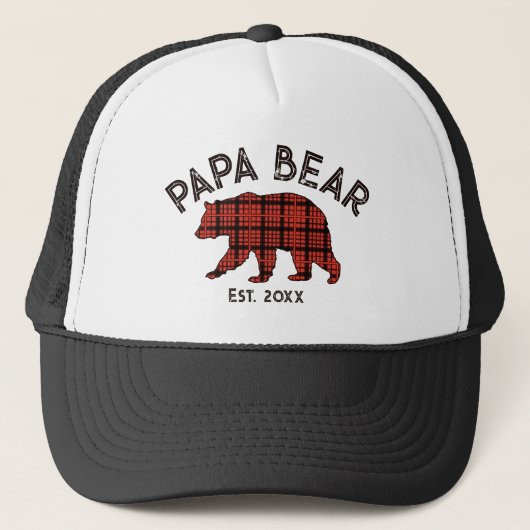Country Plaid Papa Bear Father Year Established キャップ (正面)