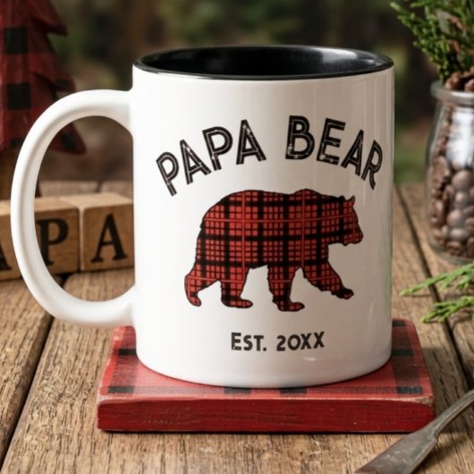 Country Plaid Papa Bear Father Year Established ツートーンマグカップ
