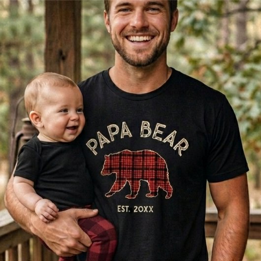 Country Plaid Papa Bear Father Year Established Tシャツ