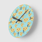 Country Powder Blue Yellow Sunflowers Wall Clock ラウンド壁時計 (傾斜)