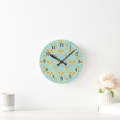 Country Powder Blue Yellow Sunflowers Wall Clock ラウンド壁時計 (ホーム)