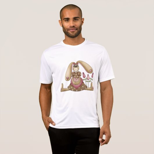 Country Primitive Stuffed Bunny with Pink Hearts Tシャツ (正面フル)