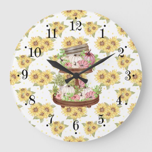 Country Pumpkin And Sunflowers Wall Clock ラージ壁時計 (正面)