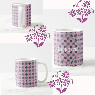 Country Purple Pattern Shapes Custom Text コーヒーマグカップ