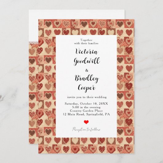 Country Quilt Patchwork Cute Custom Photo Wedding 招待状 (正面/裏面)