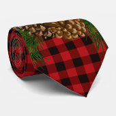 Country red and black plaid with pine cone ネクタイ (ロール)