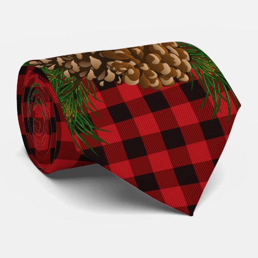 Country red and black plaid with pine cone ネクタイ (ロール)