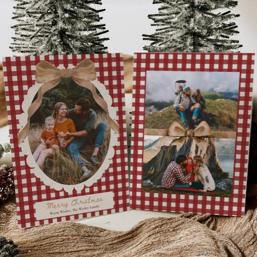 Country Red Gingham Bow Photo Christmas Card シーズンカード