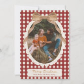 Country Red Gingham Bow Photo Christmas Card シーズンカード (正面)