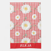 Country Red Gingham with White Daisies キッチンタオル (縦)
