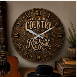 Country Rock 'n' Roll Farmhouse Music Decor ラージ壁時計