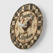 Country Rooster Rustic Farmhouse Kitchen ラージ壁時計 (傾斜)
