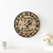 Country Rooster Rustic Farmhouse Kitchen ラージ壁時計 (ホーム)