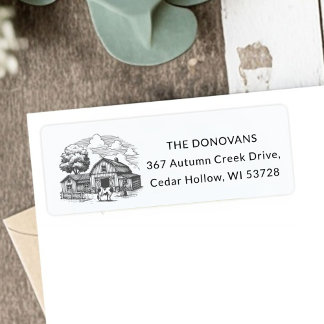 Country Rustic Barn Farmhouse Return Address  ラベル
