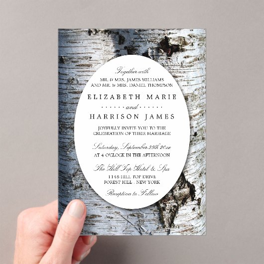 Country Rustic Birch Tree Wedding アクリル招待状 (インサイチュ (ポータブル))