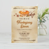 Country Rustic Pumpkin Pie Thanksgiving Dinner 招待状 (スタンド正面)