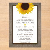 Country Rustic Sunflower & Burlap Wedding アクリル招待状 (正面)