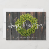 Country Rustic Wood Merry Happy New Year シーズンカード (正面)