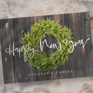 Country Rustic Wood Merry Happy New Year シーズンカード