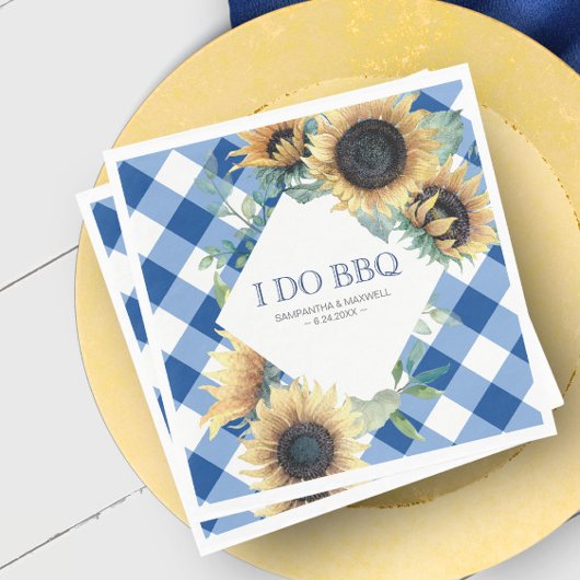 Country Sunflower 素朴 and Blue Gingham I Do BBQ スタンダードランチョンナプキン