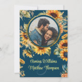 Country Sunflower 素朴 Navy Blue写真 招待状 (正面)