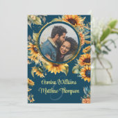 Country Sunflower 素朴 Navy Blue写真 招待状 (スタンド正面)